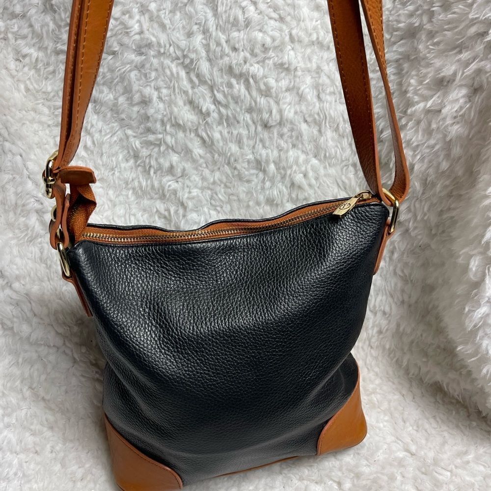 Valentina Italia black pebble leather bucket style shoulder bag tan trim… - Picture 4 of 10
